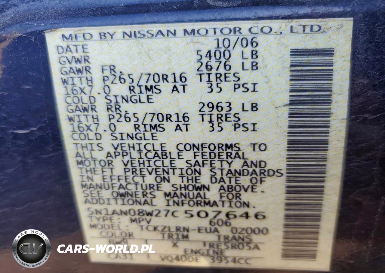 2007 Nissan Xterra X VIN:5N1AN08W27C507646 - 12