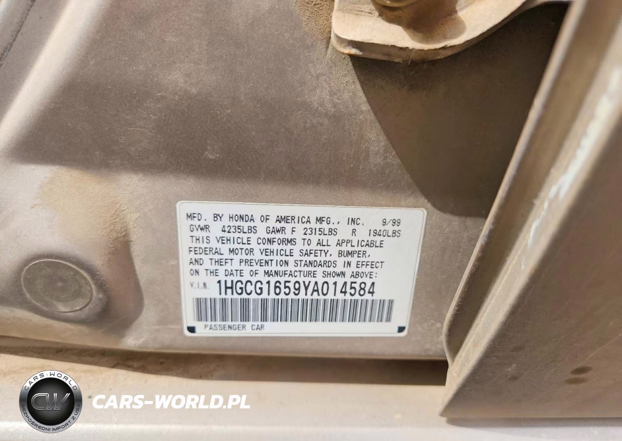 2000 Honda Accord Ex VIN:1HGCG1659YA014584 - 12