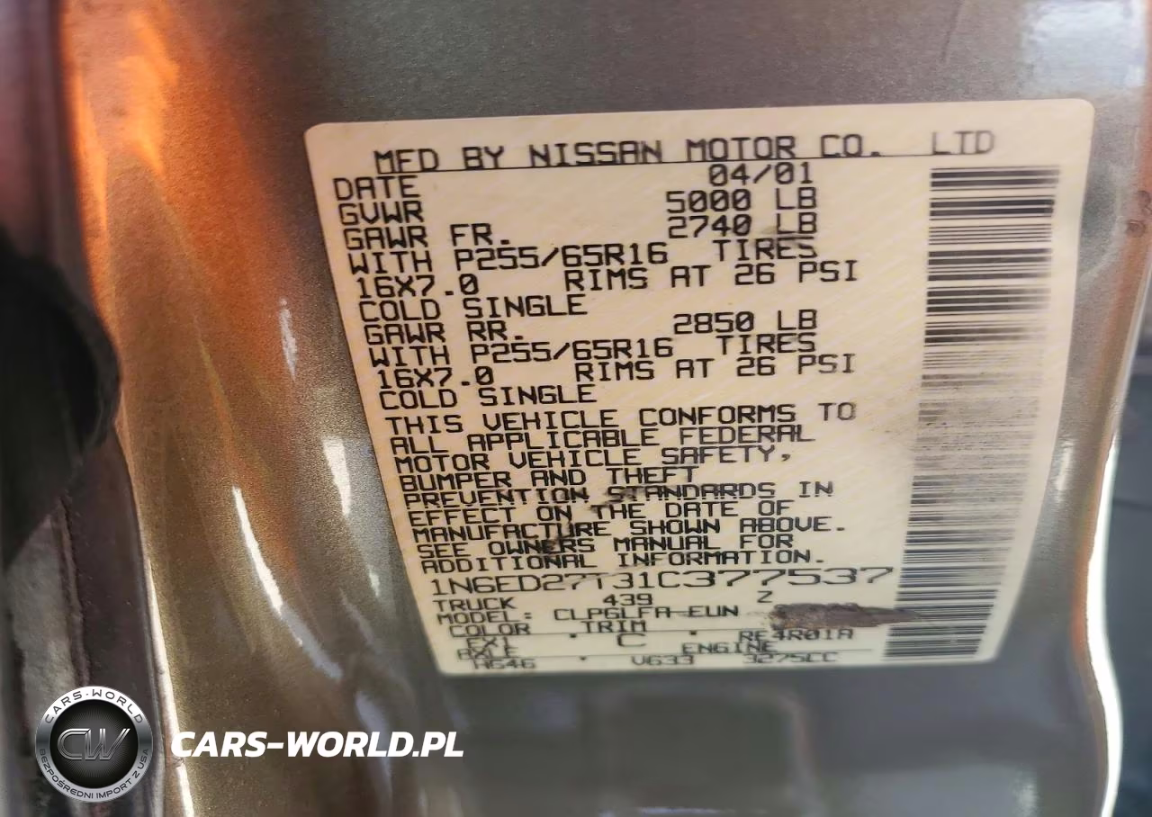 2001 Nissan Frontier Xe VIN:1N6ED27T31C377537 - 12
