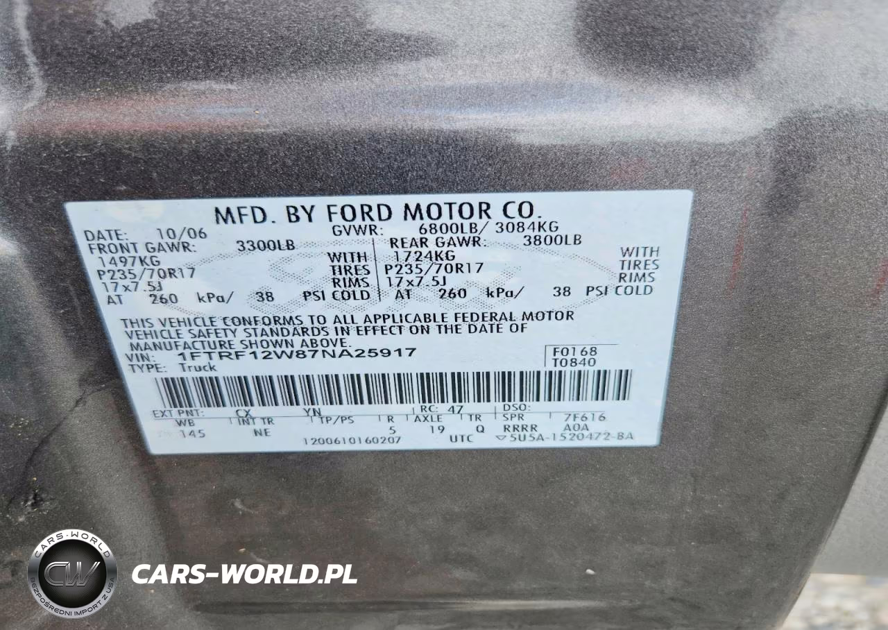 2007 Ford F150 VIN:1FTRF12W87NA25917 - 12