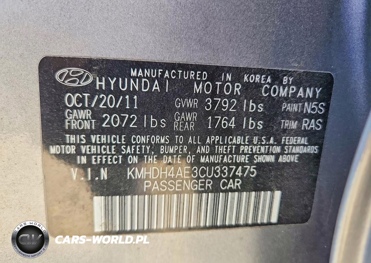 2012 Hyundai Elantra Gls VIN:KMHDH4AE3CU337475 - 12
