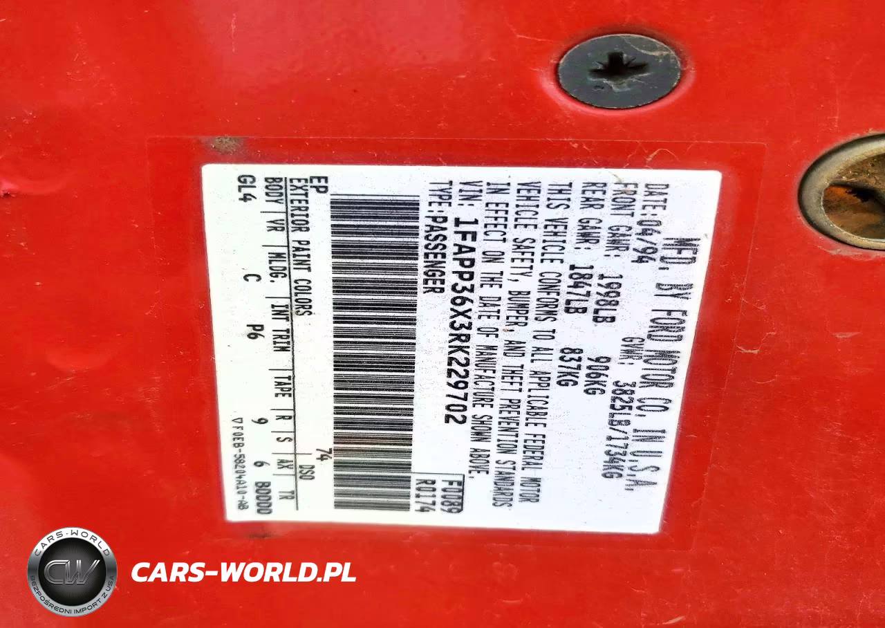 1994 Ford Tempo Gl VIN:1FAPP36X3RK229702 - 12