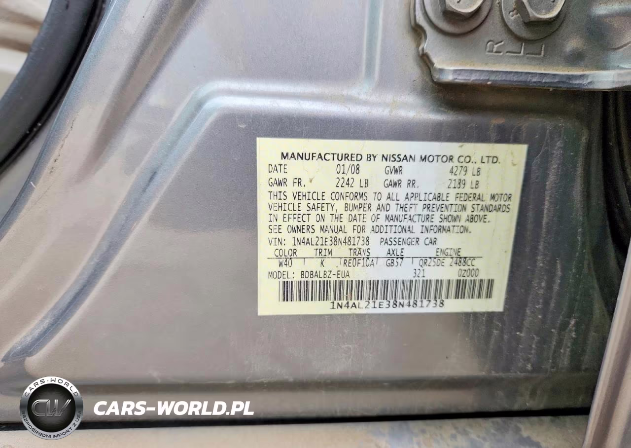 2008 Nissan Altima 2.5 VIN:1N4AL21E38N481738 - 12