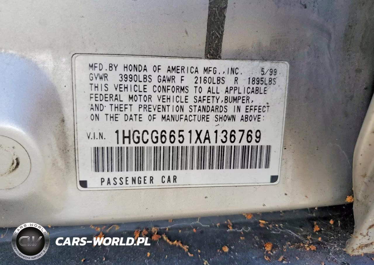 1999 Honda Accord Lx VIN:1HGCG6651XA136769 - 12