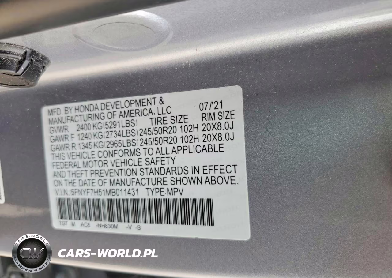 2021 Honda Passport Exl VIN:5FNYF7H51MB011431 - 13