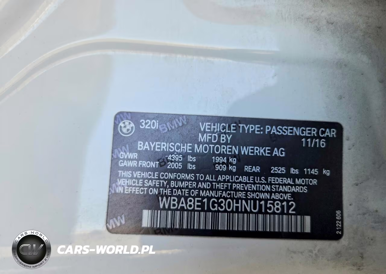 2017 BMW 320 I VIN:WBA8E1G30HNU15812 - 12