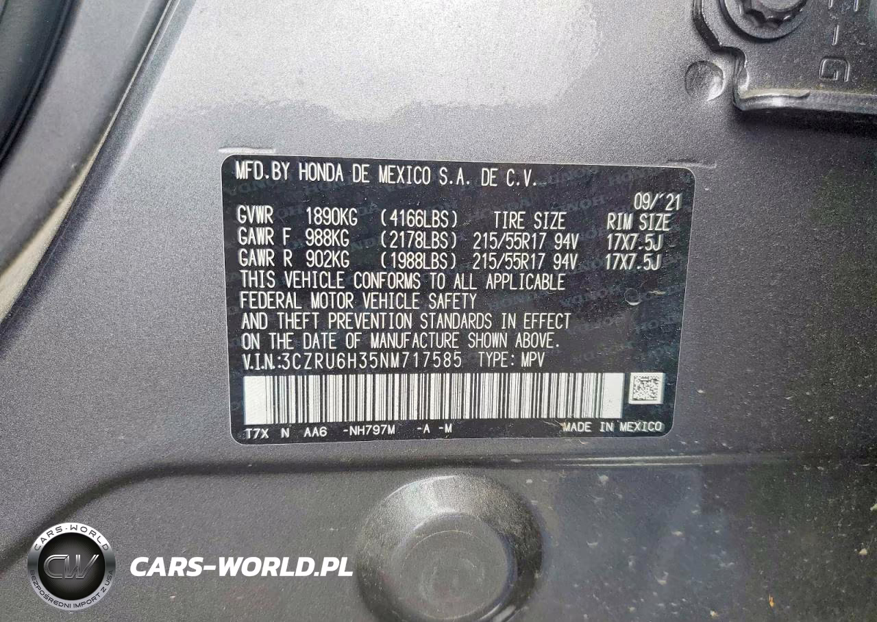 2022 Honda Hr-V Lx VIN:3CZRU6H35NM717585 - 12