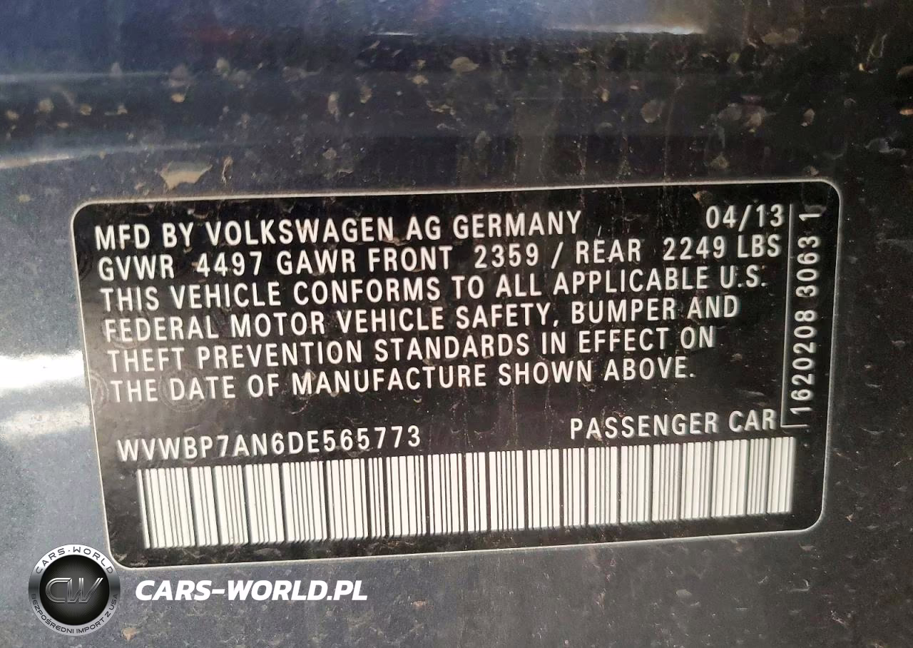 2013 Volkswagen Cc Sport VIN:WVWBP7AN6DE565773 - 12