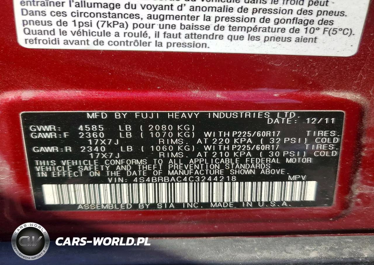 2012 Subaru Outback 2.5I VIN:4S4BRBAC4C3244218 - 13