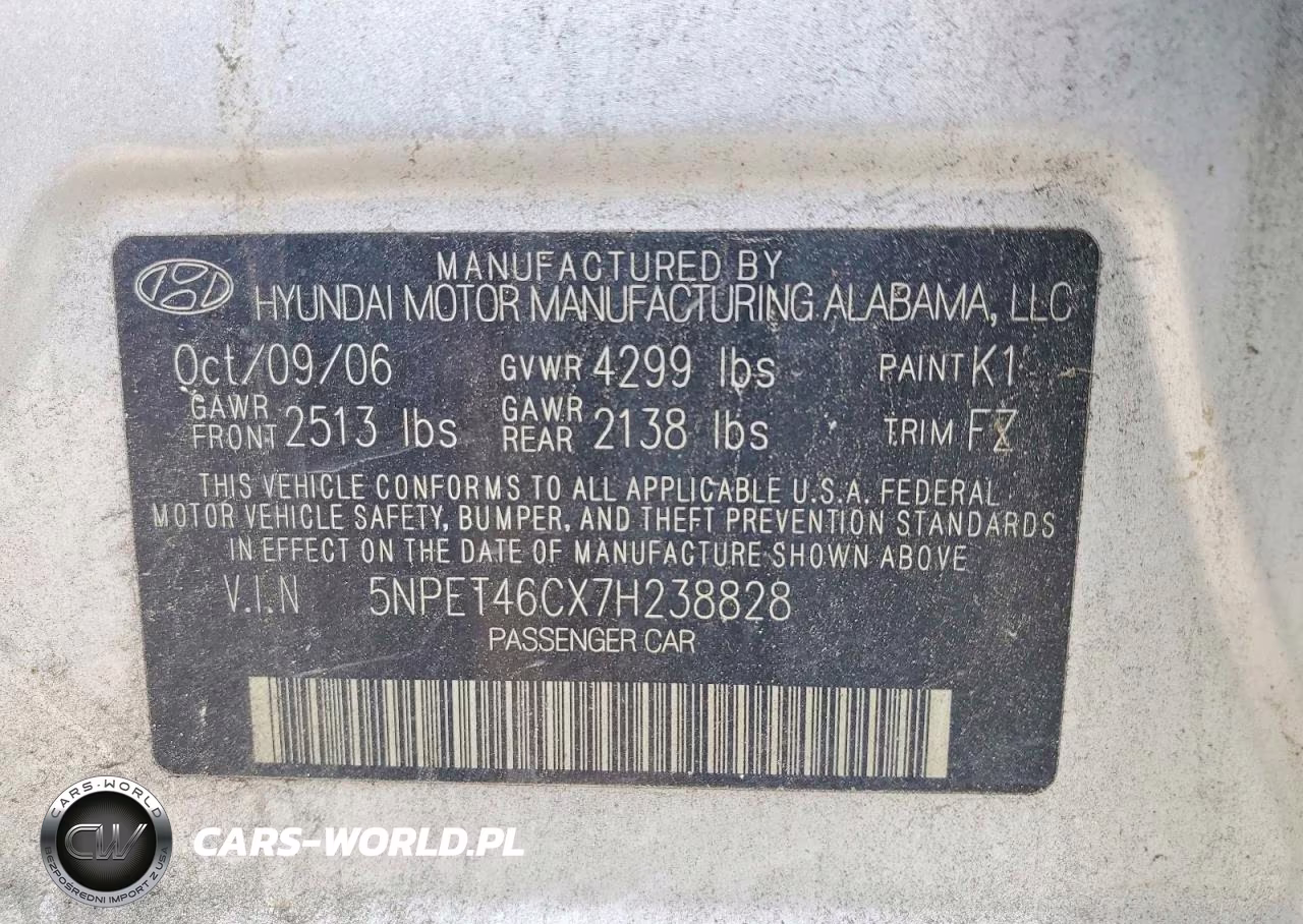 2007 Hyundai Sonata Gls VIN:5NPET46CX7H238828 - 13