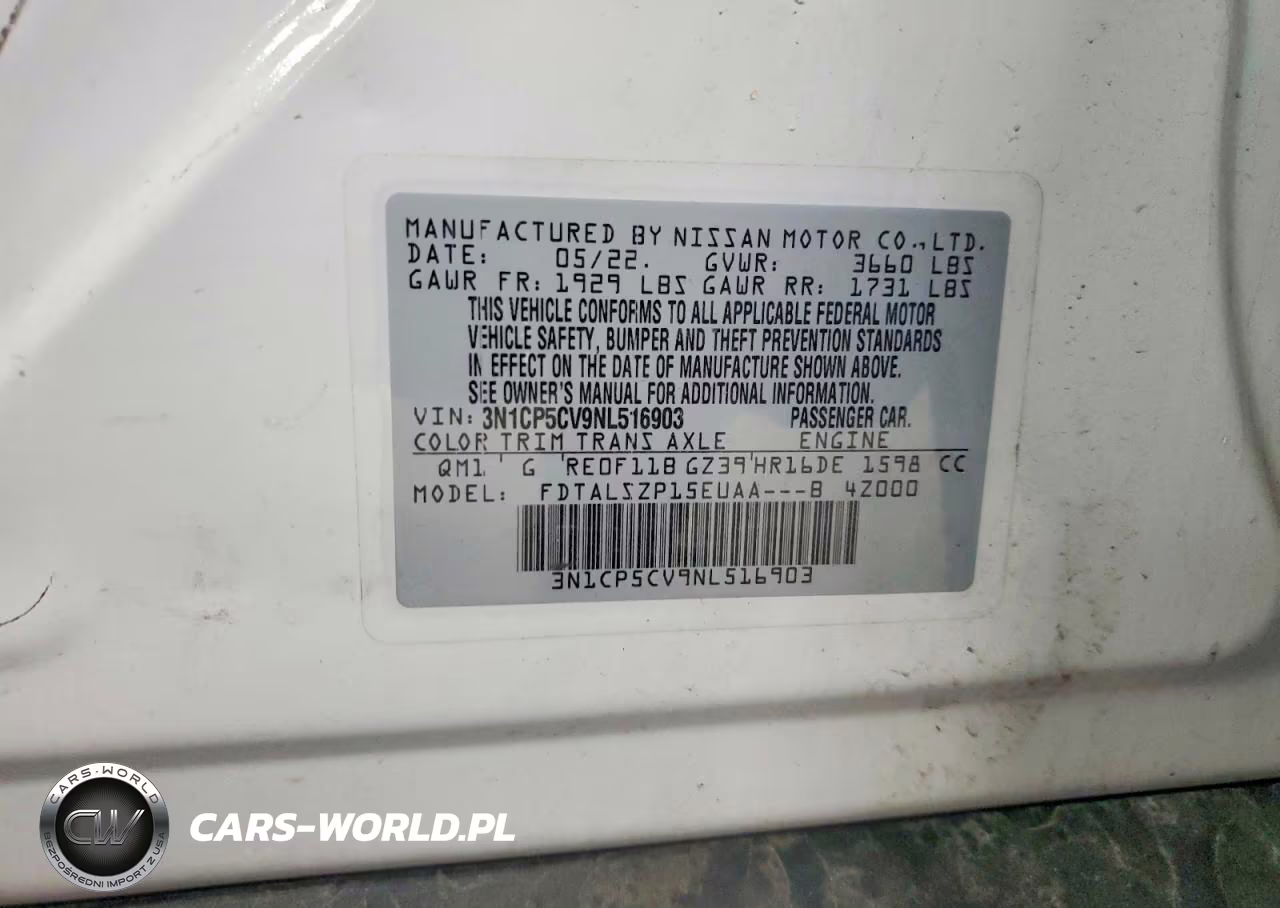 2022 Nissan Kicks Sv VIN:3N1CP5CV9NL516903 - 13