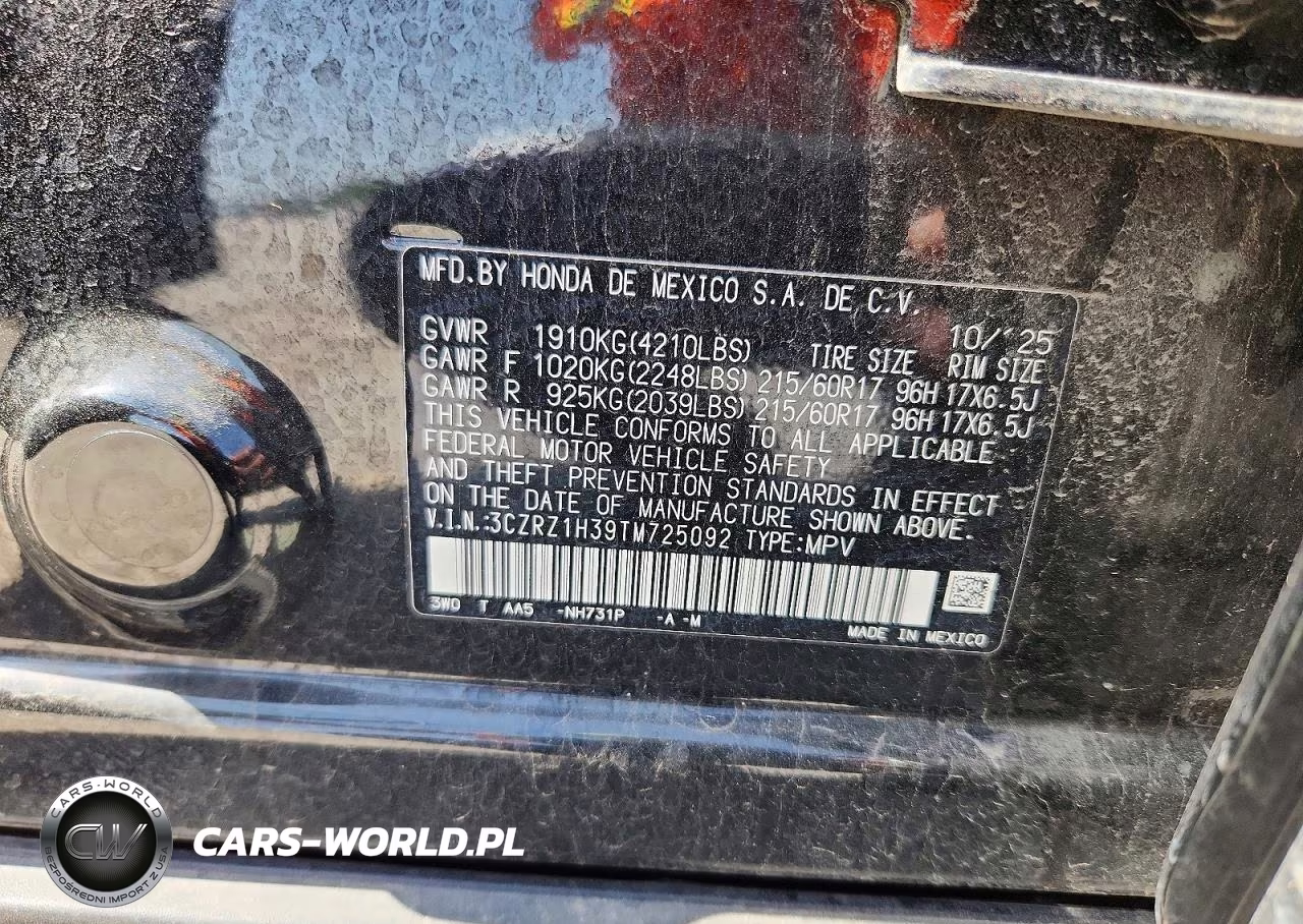 2026 Honda Hr-V Lx VIN:3CZRZ1H39TM725092 - 12