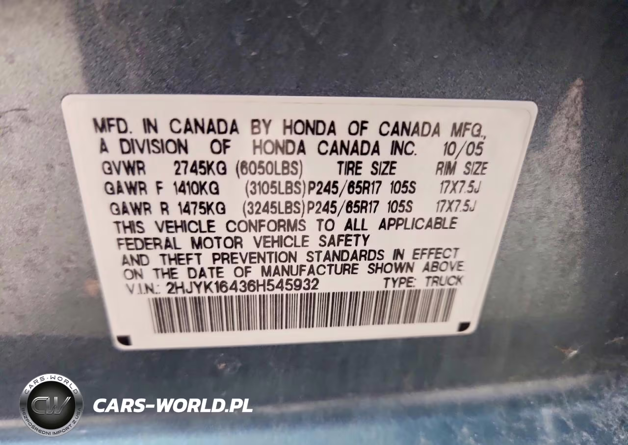 2006 Honda Ridgeline Rts VIN:2HJYK16436H545932 - 12