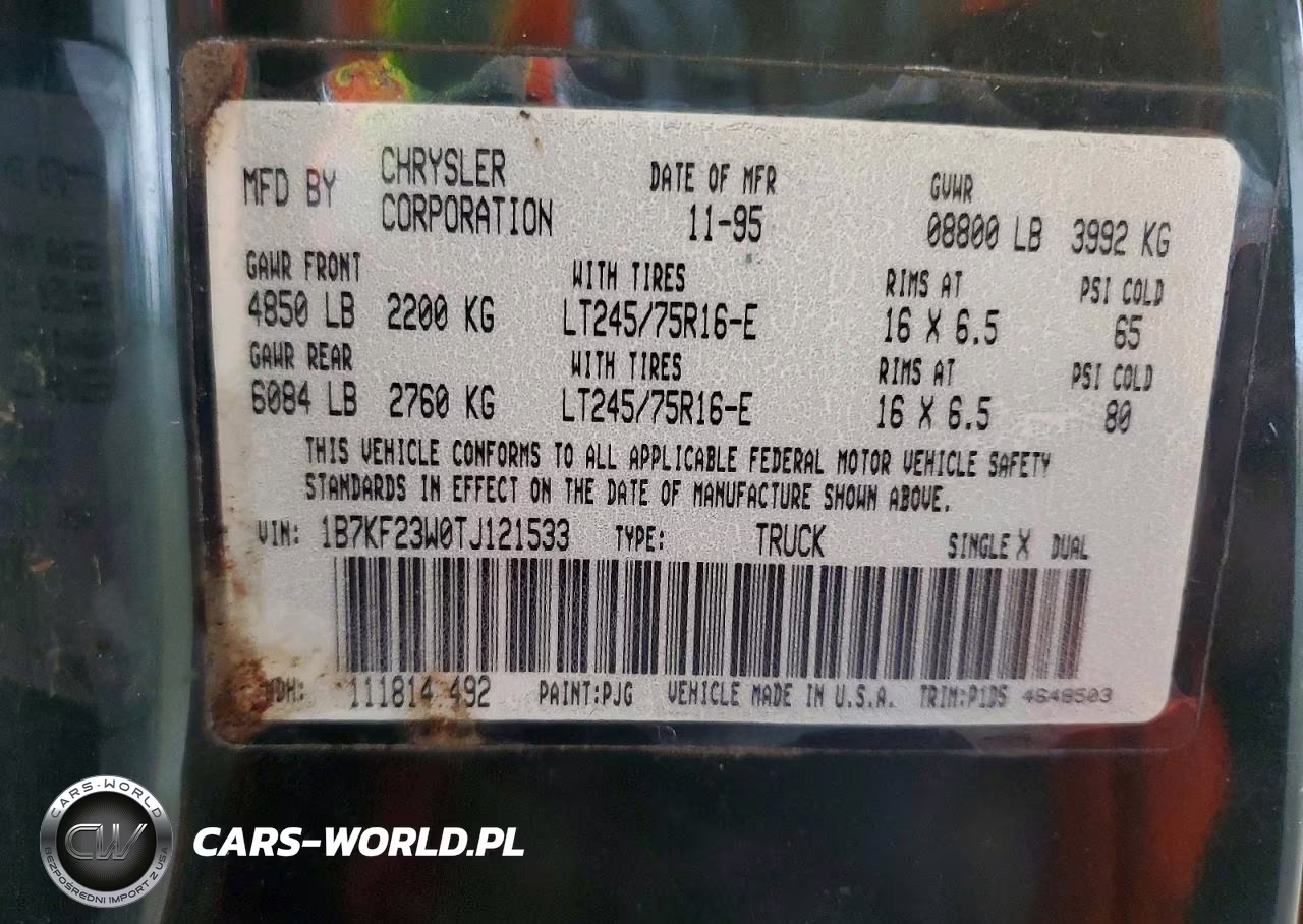 1996 Dodge Ram 2500 VIN:1B7KF23W0TJ121533 - 12