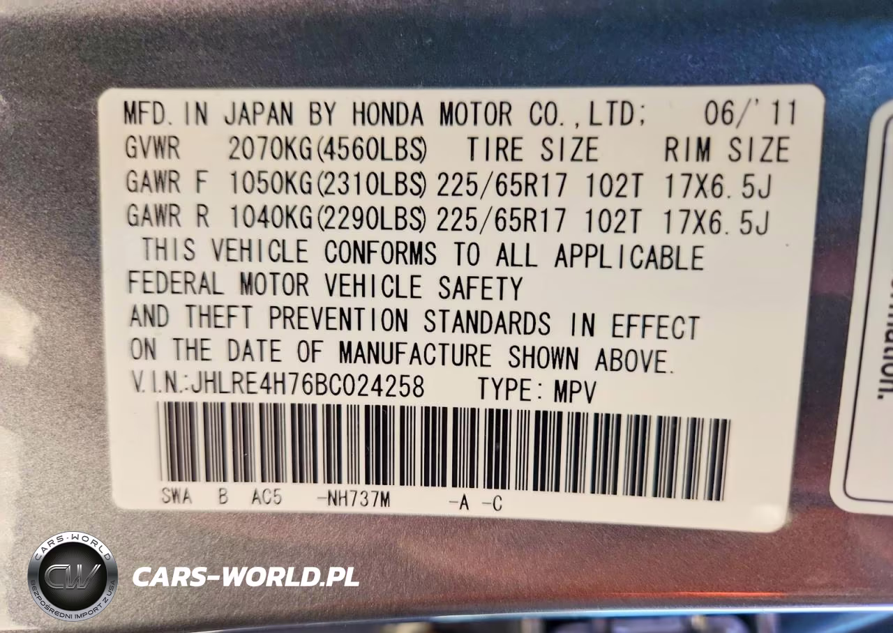 2011 Honda Cr-V Exl VIN:JHLRE4H76BC024258 - 14