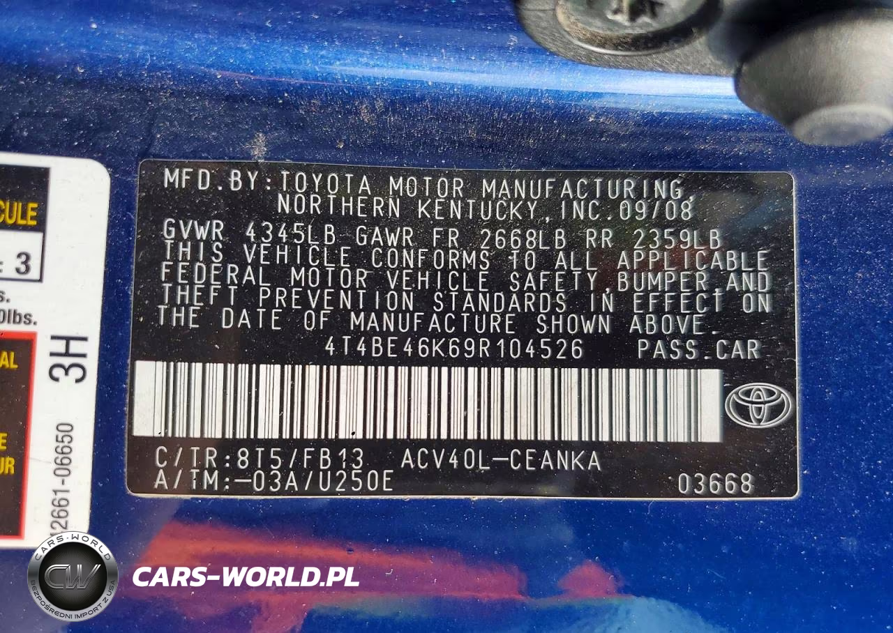 2009 Toyota Camry Le VIN:4T4BE46K69R104526 - 12