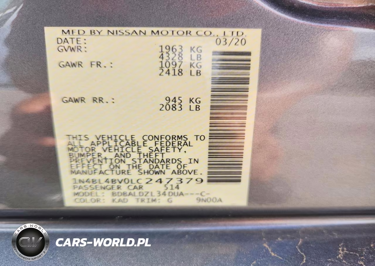 2020 Nissan Altima S VIN:1N4BL4BV0LC247379 - 12