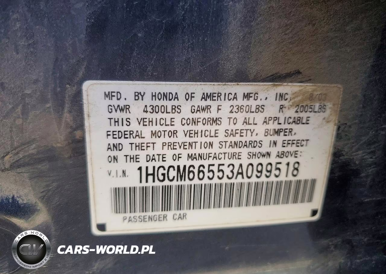 2003 Honda Accord Ex VIN:1HGCM66553A099518 - 13