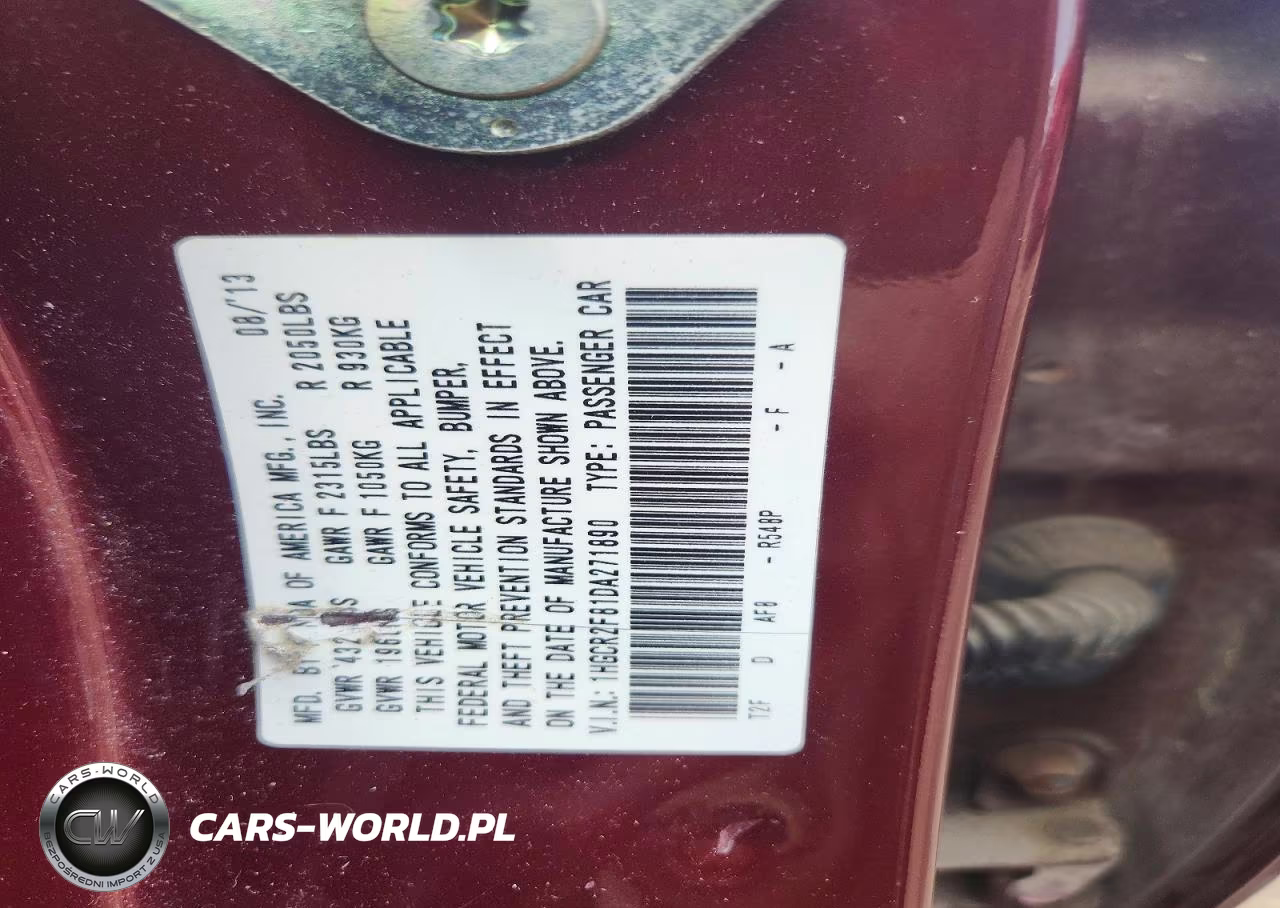2013 Honda Accord Exl VIN:1HGCR2F81DA271890 - 12