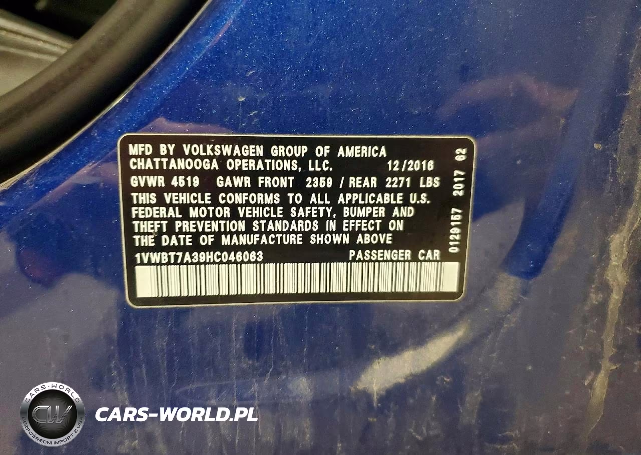 2017 Volkswagen Passat Se VIN:1VWBT7A39HC046063 - 12
