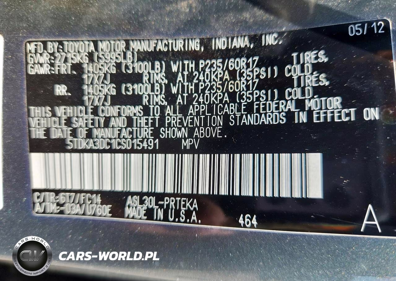 2012 Toyota Sienna Le 8-Passenger VIN:5TDKA3DC1CS015491 - 13