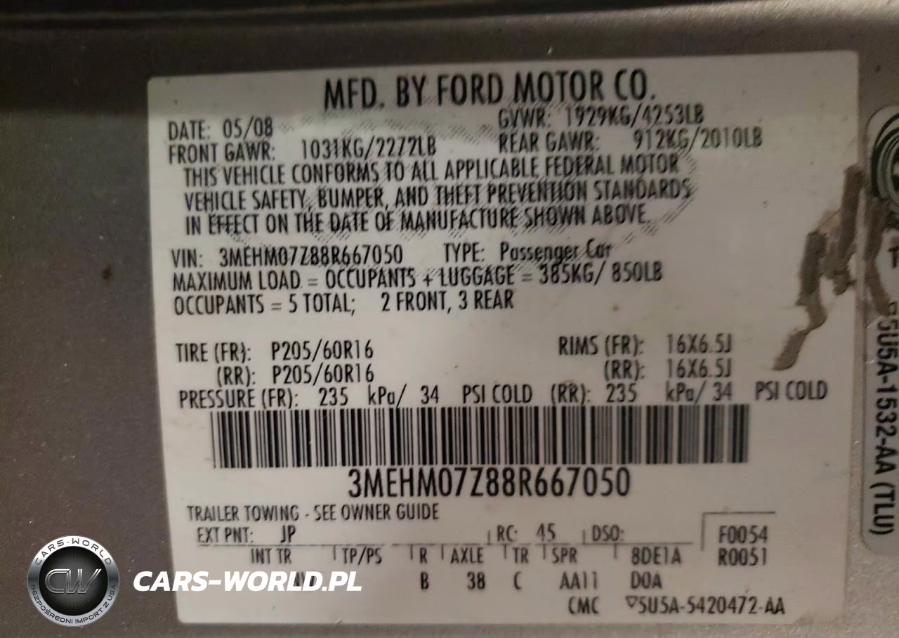 2008 Mercury Milan VIN:3MEHM07Z88R667050 - 12