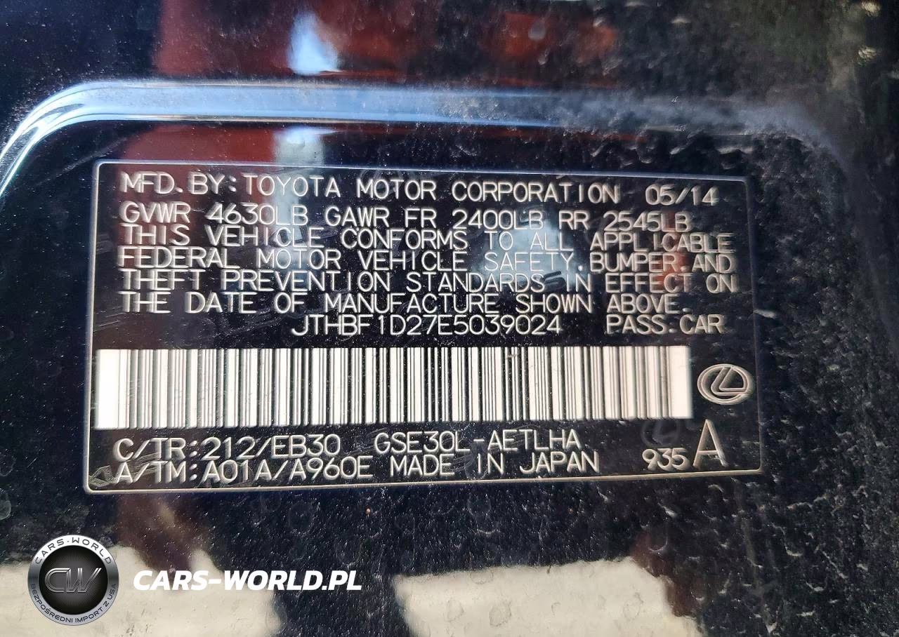 2014 Lexus Is 250 VIN:JTHBF1D27E5039024 - 12