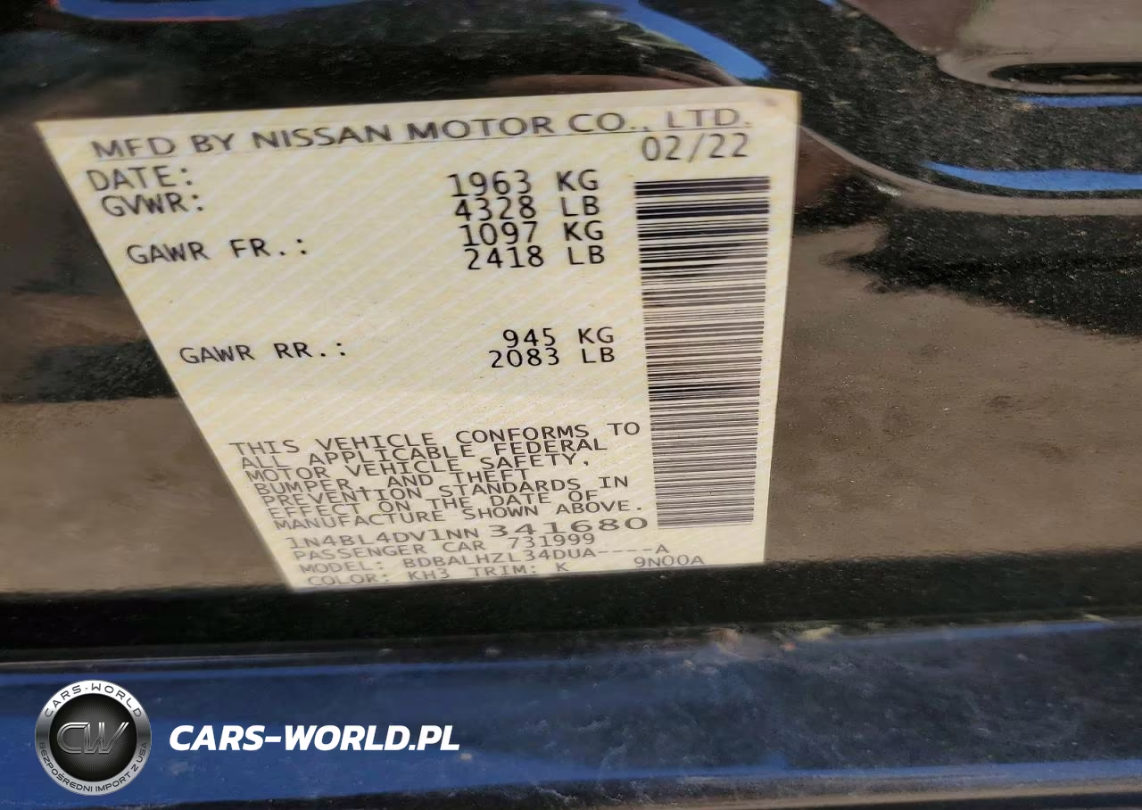 2022 Nissan Altima Sv VIN:1N4BL4DV1NN341680 - 12