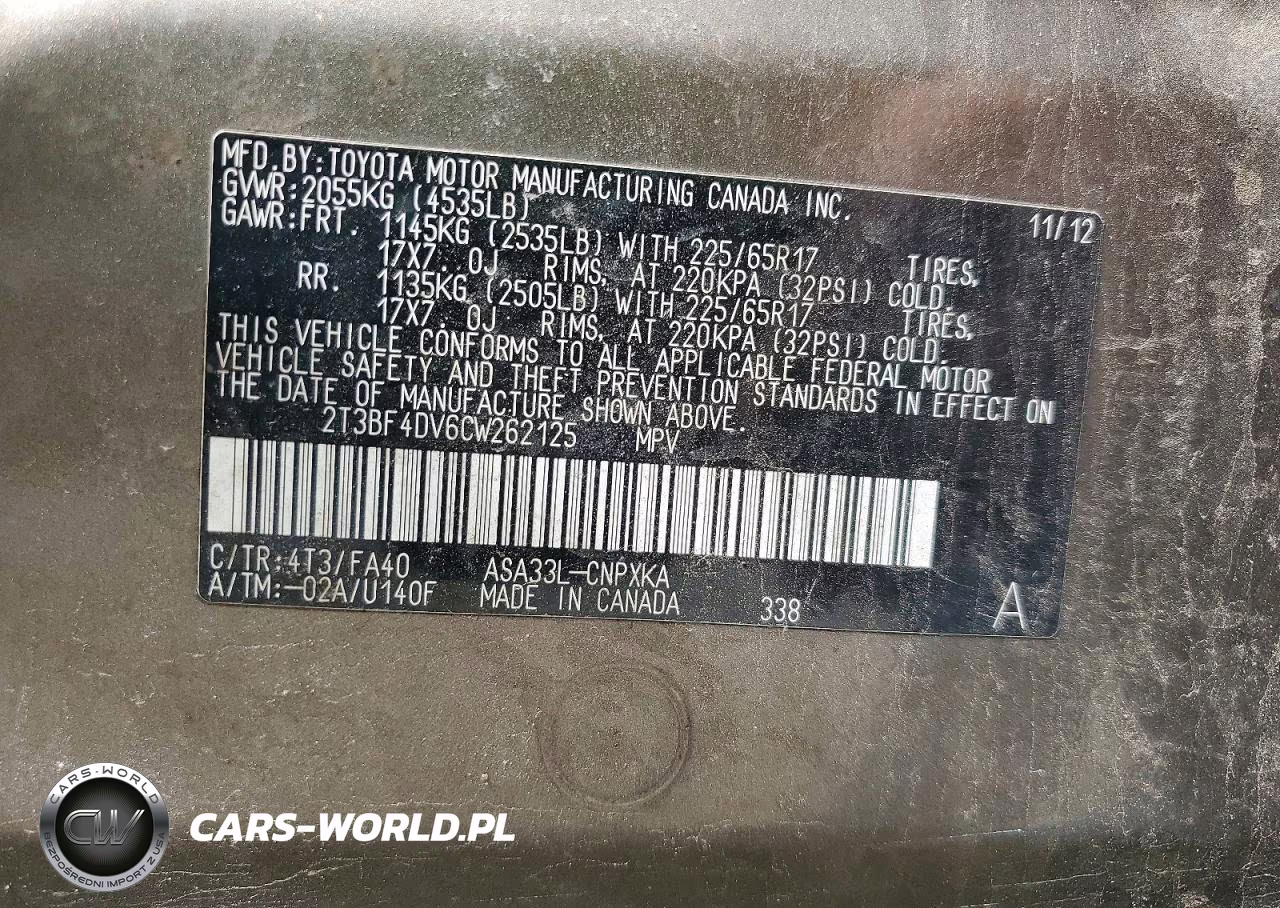 2012 Toyota Rav4 Base VIN:2T3BF4DV6CW262125 - 13