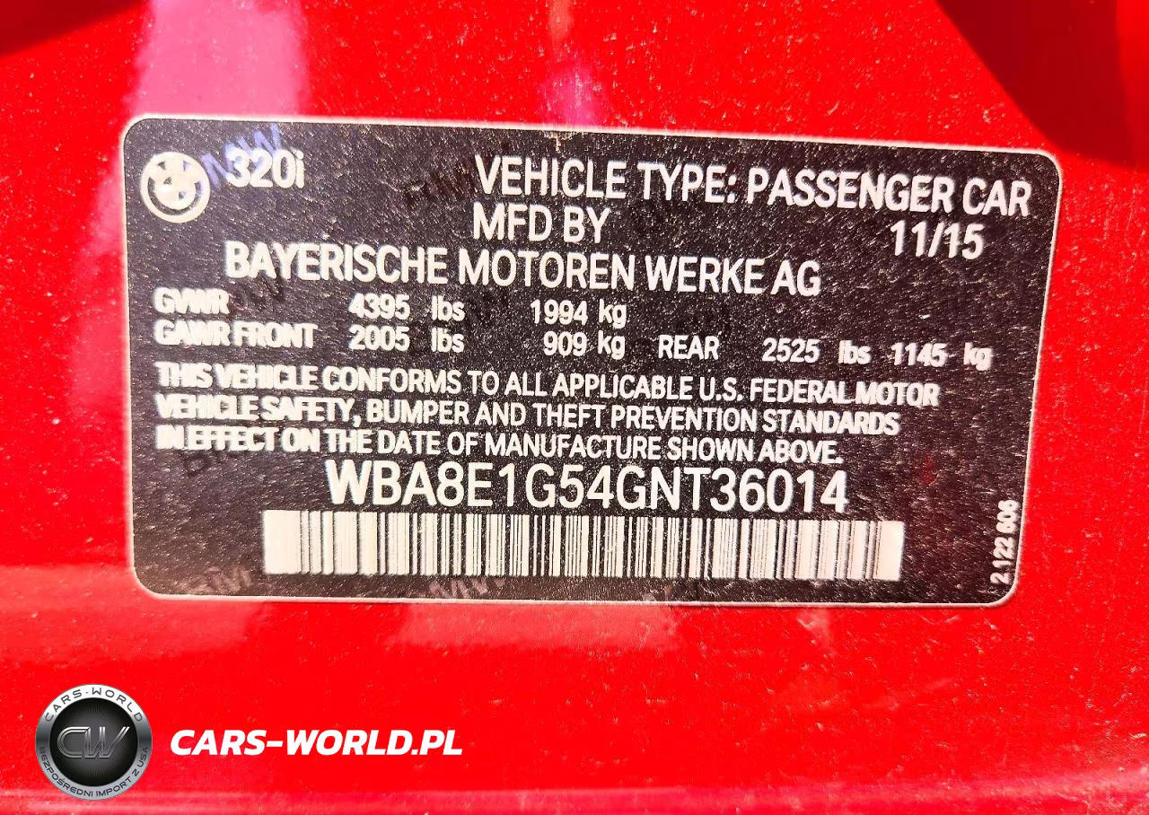 2016 BMW 320 I VIN:WBA8E1G54GNT36014 - 12