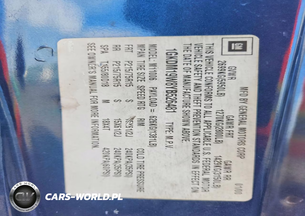 2000 GMC Safari VIN:1GKDM19W8YB526481 - 13