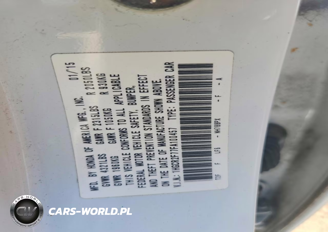 2015 Honda Accord Ex VIN:1HGCR2F77FA100457 - 12