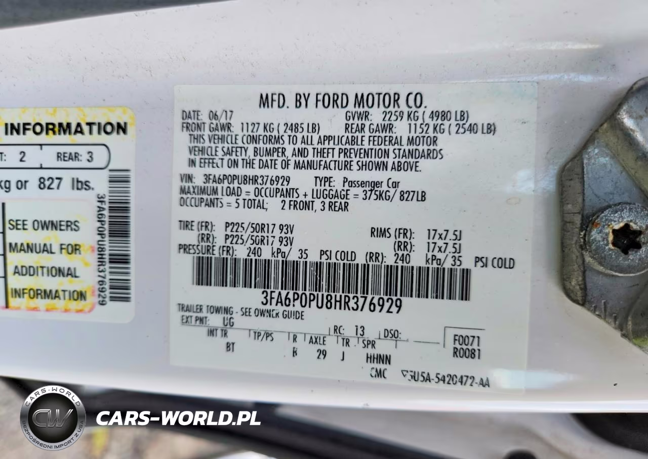 2017 Ford Fusion Se Phev VIN:3FA6P0PU8HR376929 - 12