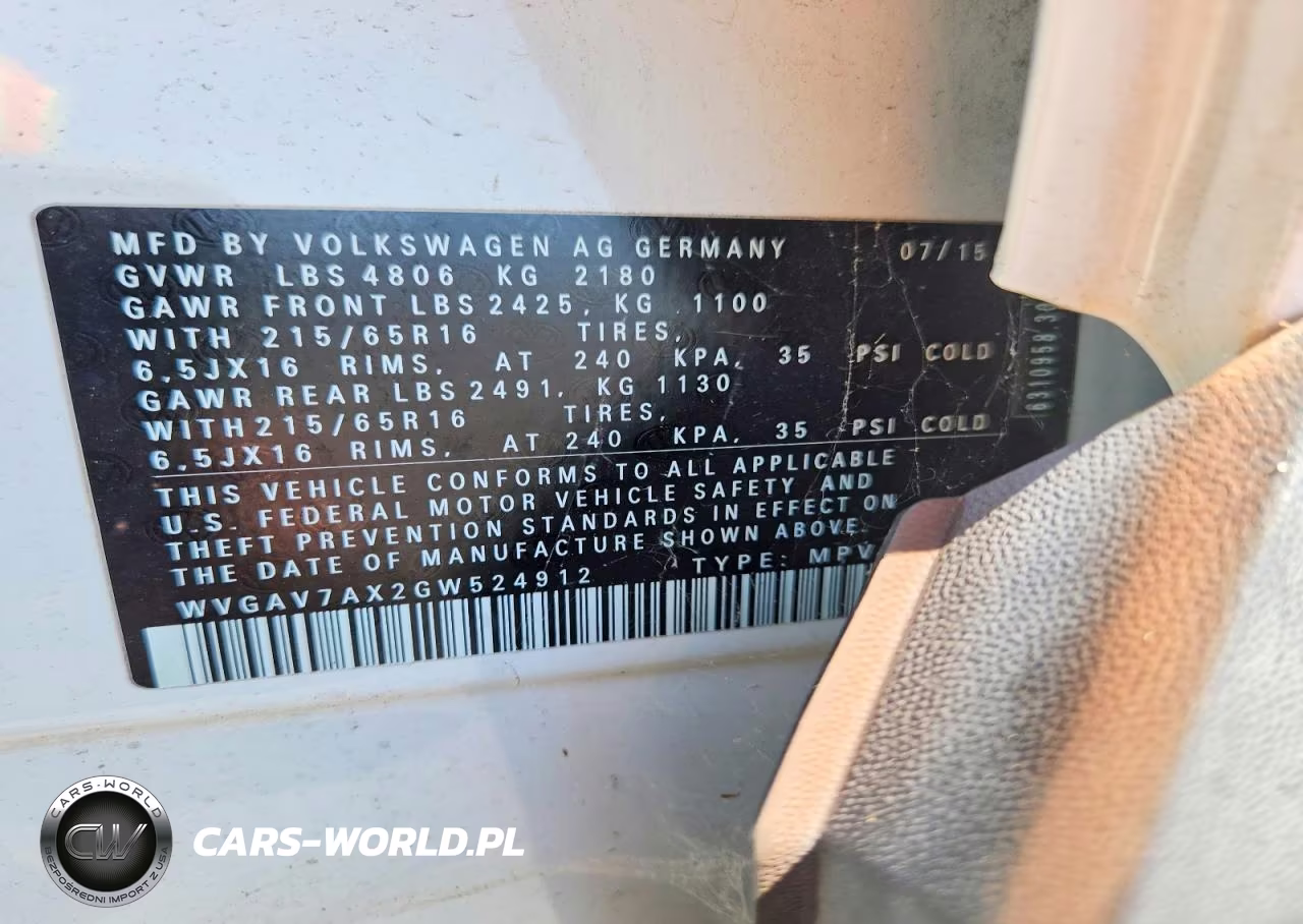 2016 Volkswagen Tiguan S VIN:WVGAV7AX2GW524912 - 13