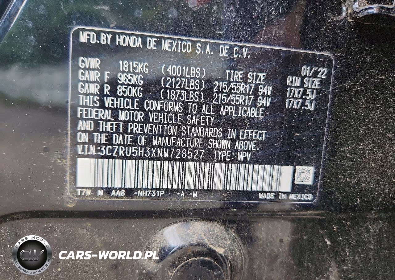 2022 Honda Hr-V Lx VIN:3CZRU5H3XNM728527 - 12