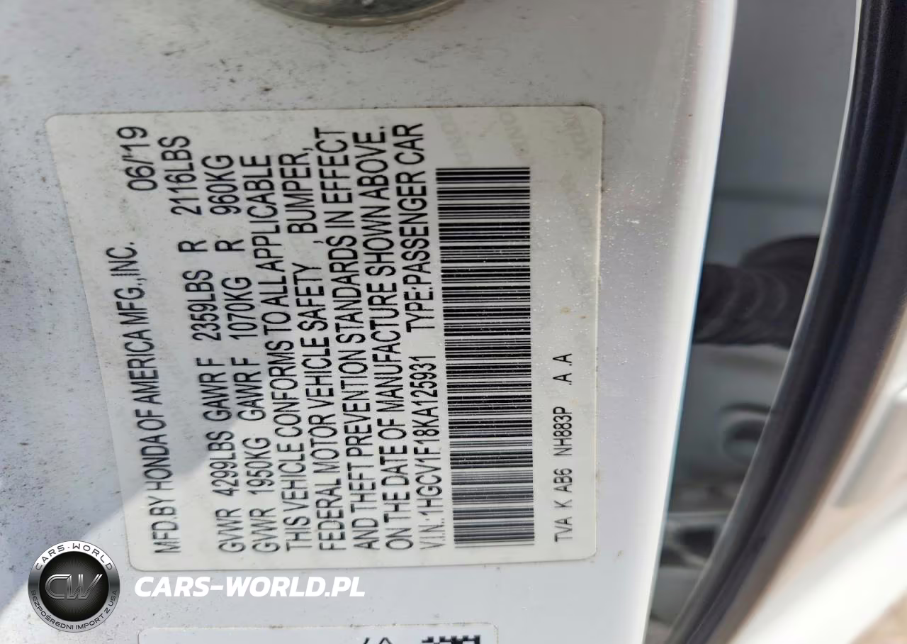 2019 Honda Accord Lx VIN:1HGCV1F18KA125931 - 12