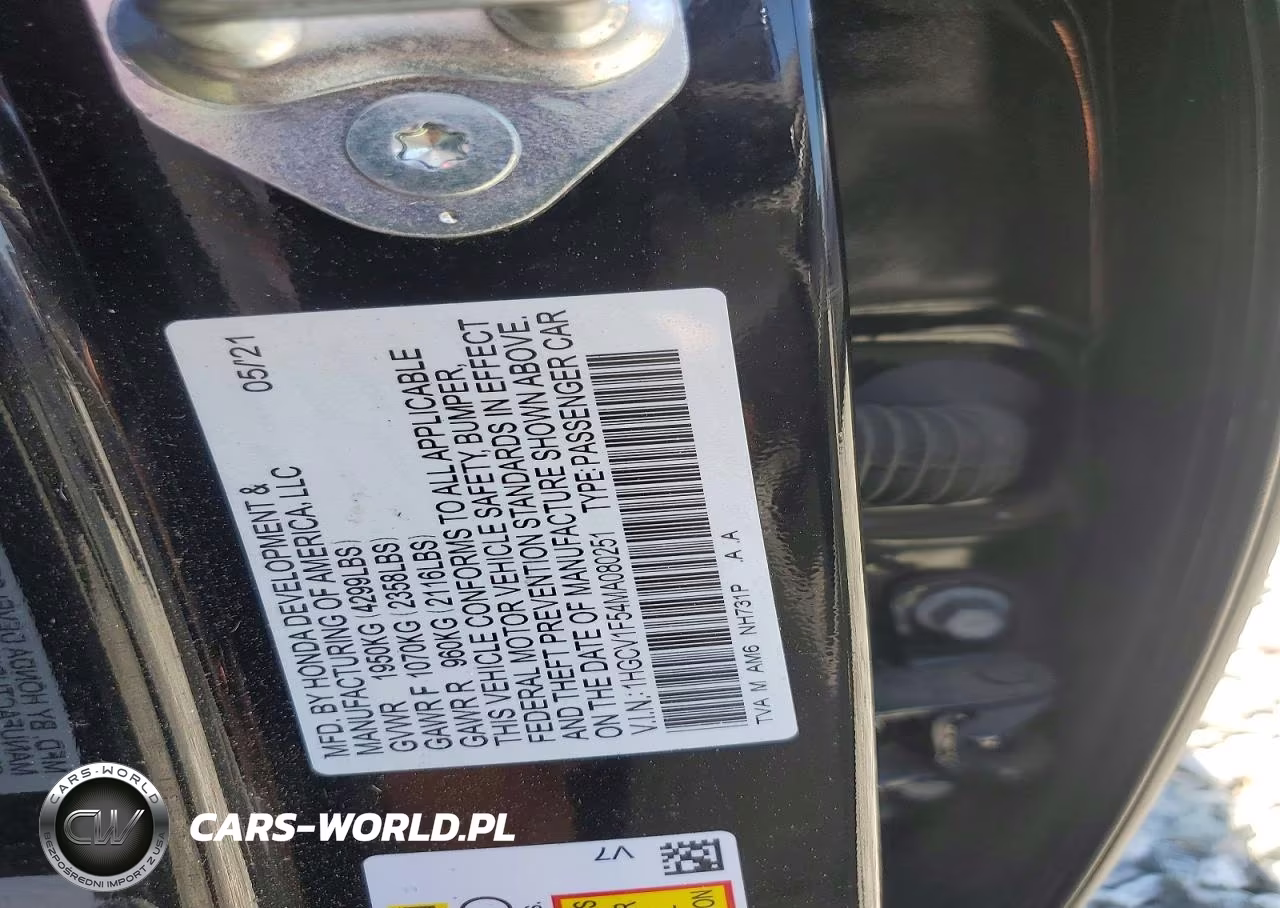 2021 Honda Accord Exl VIN:1HGCV1F54MA080251 - 12