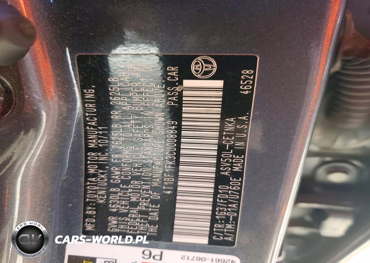 2012 Toyota Camry Le VIN:4T1BF1FK3CU008849 - 12