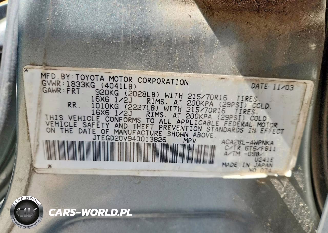 2004 Toyota Rav4 Base VIN:JTEGD20V940013826 - 13