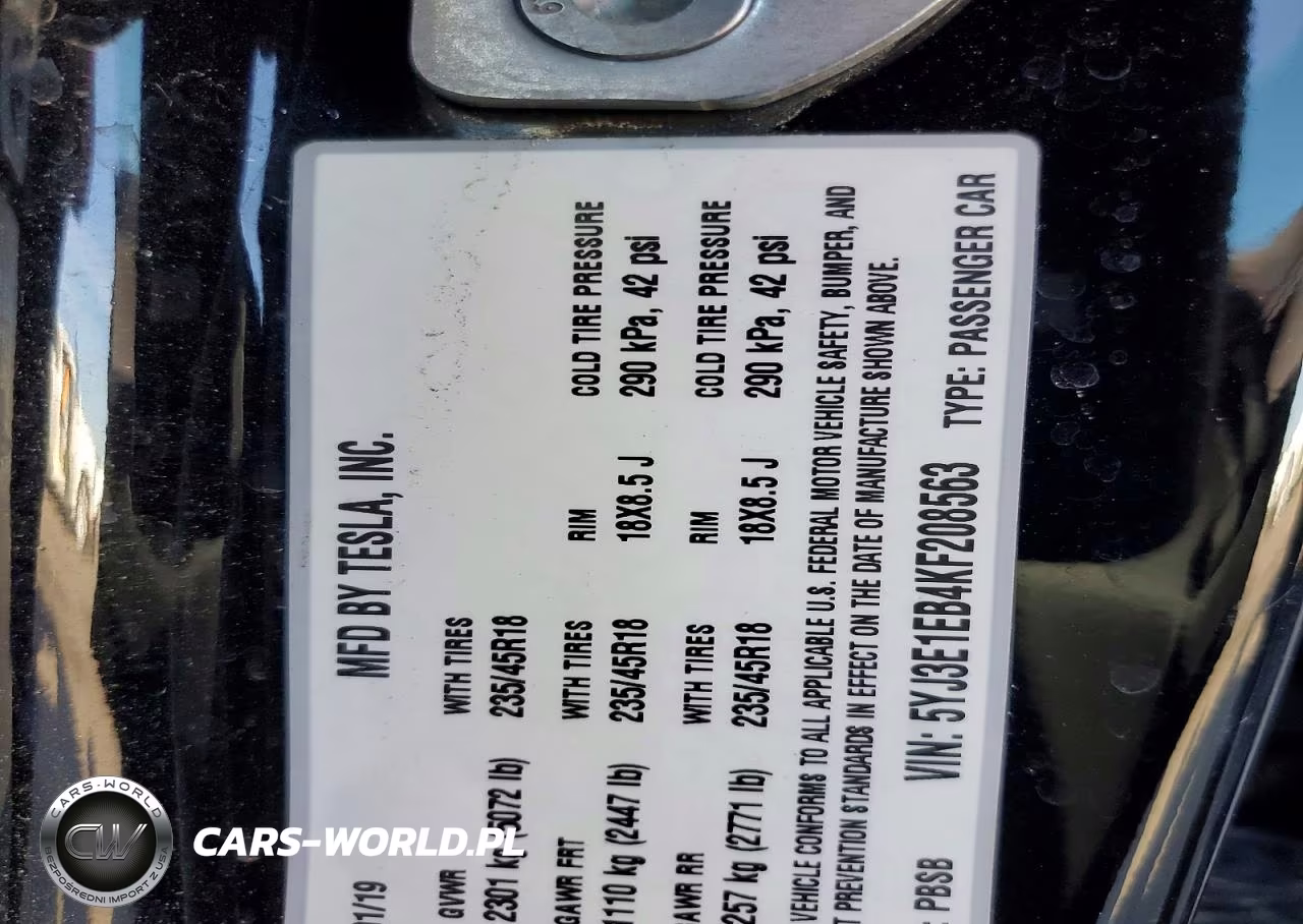 2019 Tesla Model 3 VIN:5YJ3E1EB4KF208563 - 12