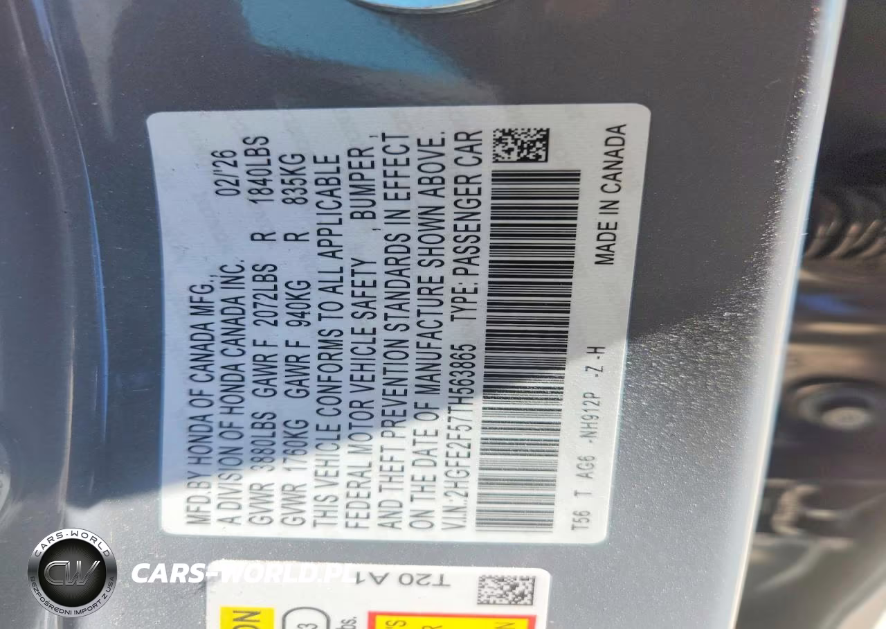 2026 Honda Civic Sport VIN:2HGFE2F57TH563865 - 12