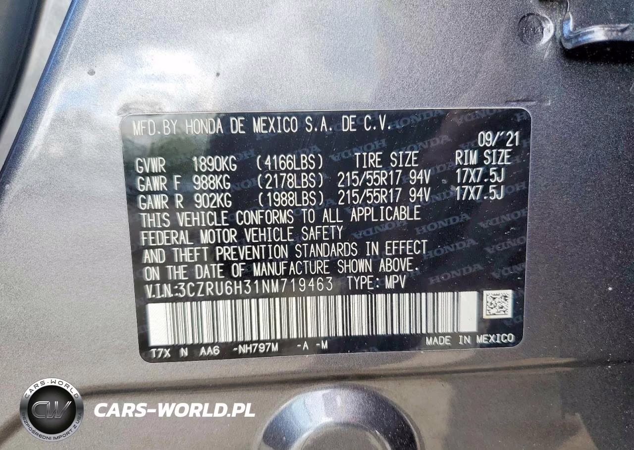 2022 Honda Hr-V Lx VIN:3CZRU6H31NM719463 - 13
