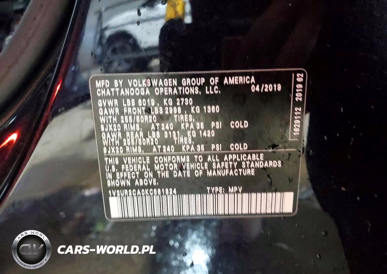 2019 Volkswagen Atlas Se VIN:1V2UR2CA0KC561824 - 14