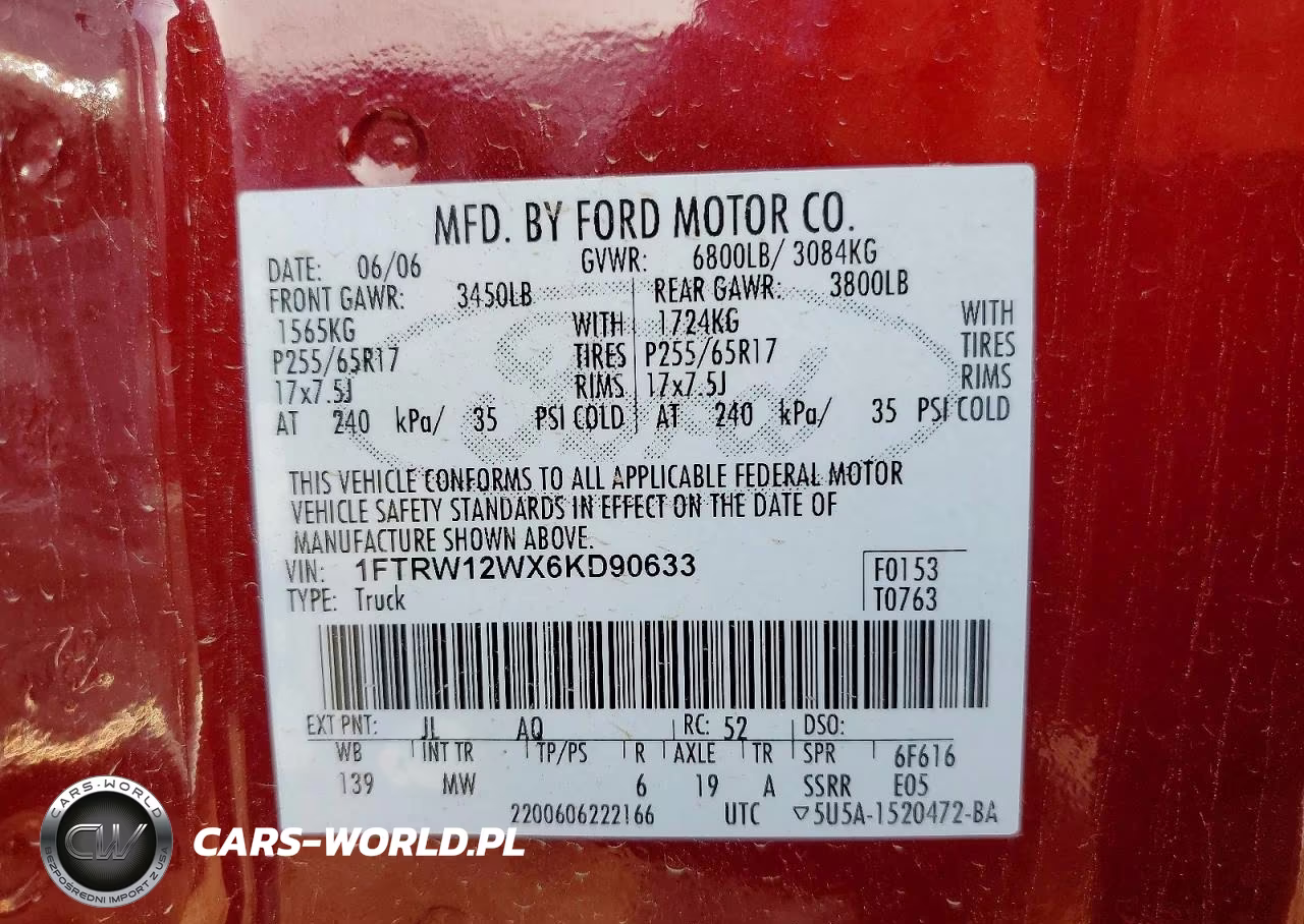 2006 Ford F150 Supercrew VIN:1FTRW12WX6KD90633 - 12