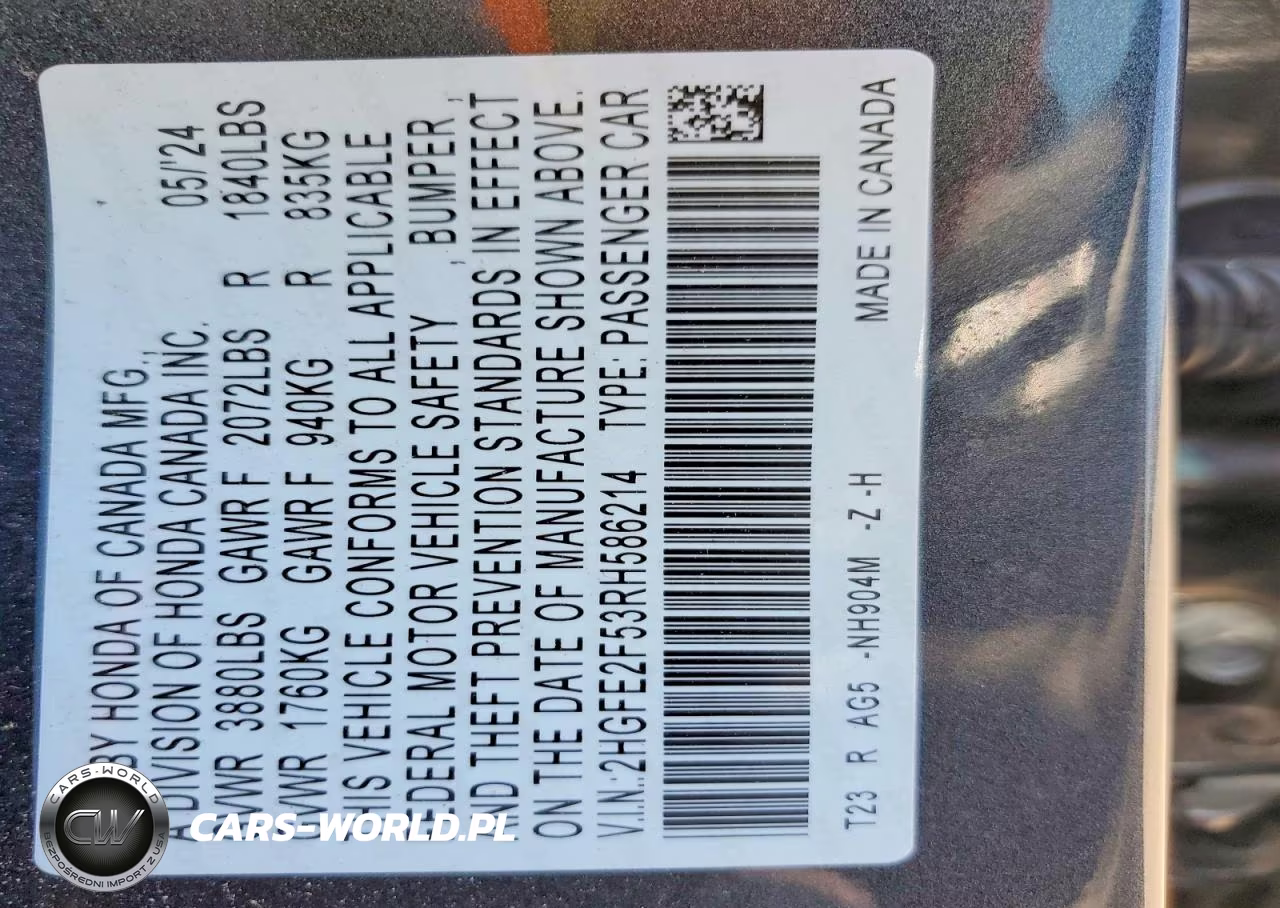 2024 Honda Civic Sport VIN:2HGFE2F53RH586214 - 12