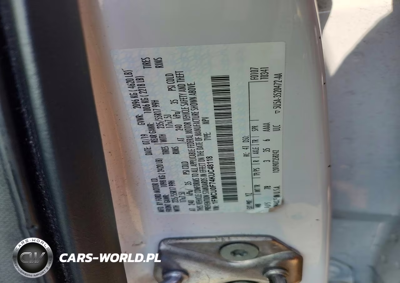 2019 Ford Escape S VIN:1FMCU0F74KUC48118 - 12