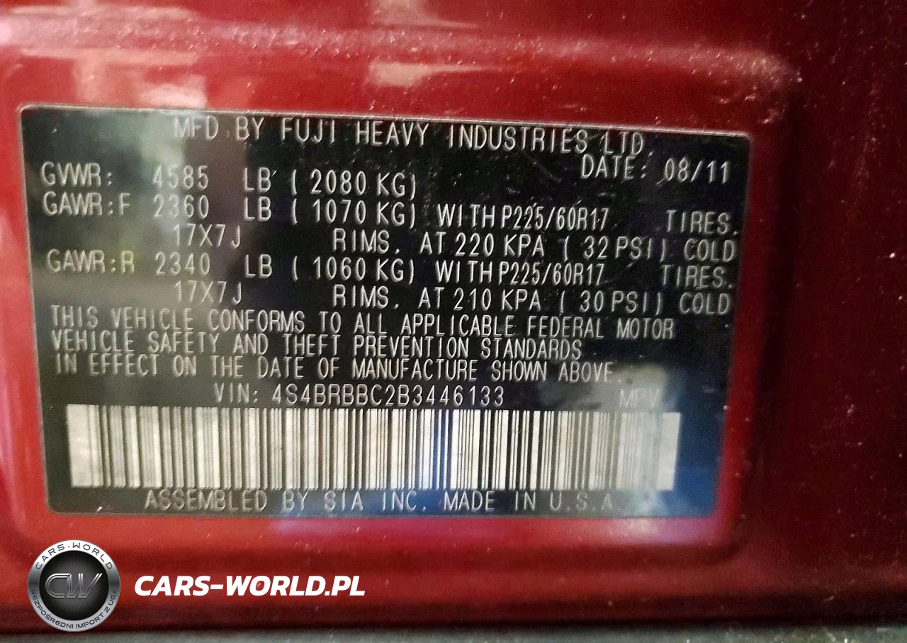 2011 Subaru Outback 2.5I Premium VIN:4S4BRBBC2B3446133 - 14