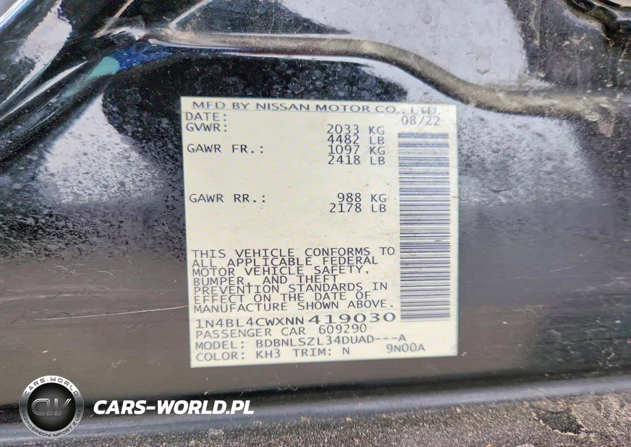 2022 Nissan Altima Sr VIN:1N4BL4CWXNN419030 - 13