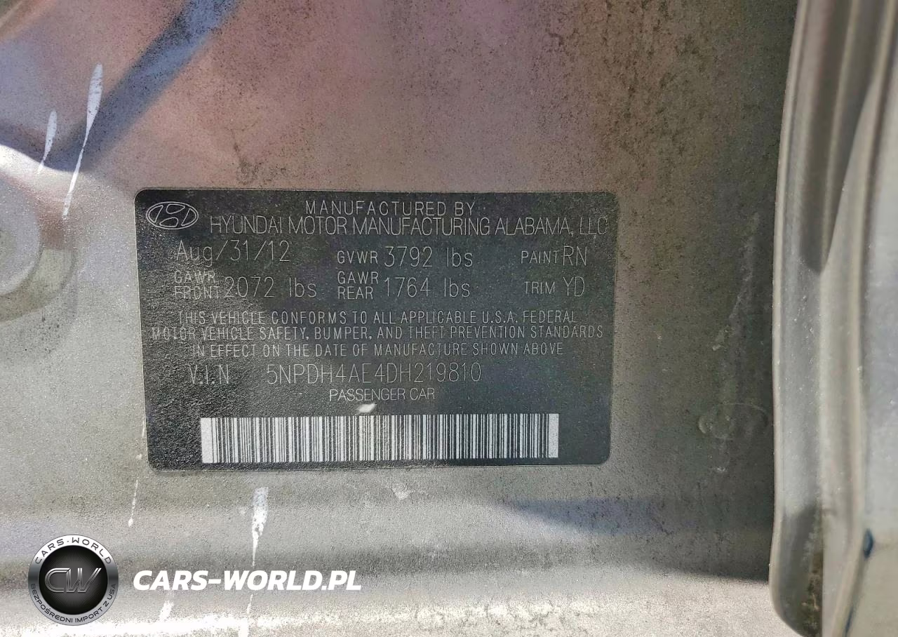2013 Hyundai Elantra Gls VIN:5NPDH4AE4DH219810 - 12