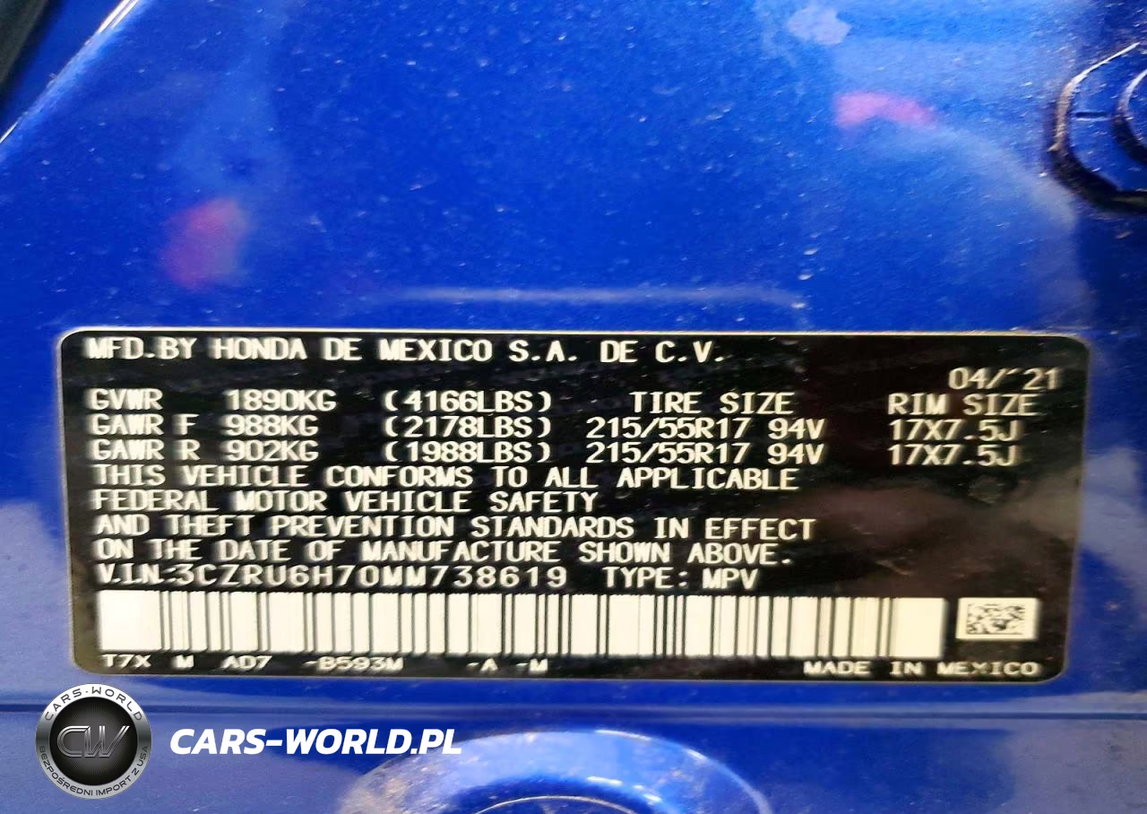 2021 Honda Hr-V Exl VIN:3CZRU6H70MM738619 - 14